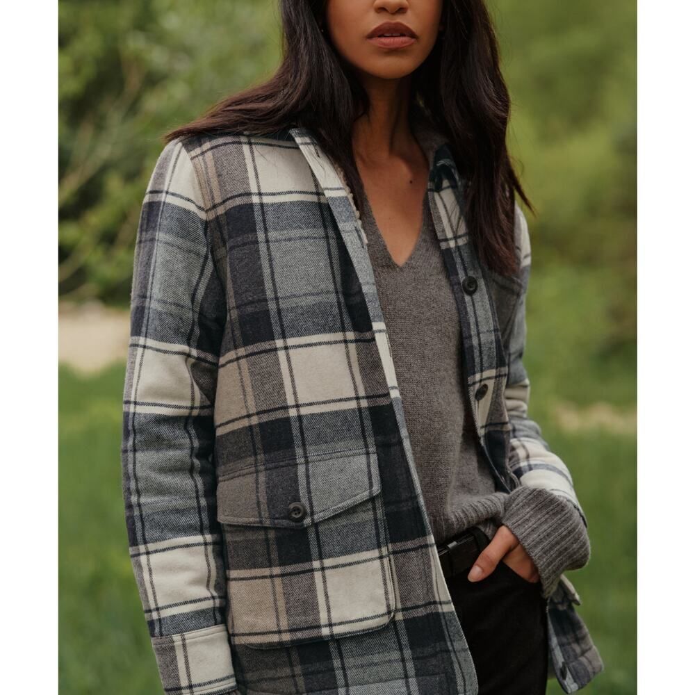 JENNI KAYNE  Shearling-Lined Farmhouse Plaid Jacket - Navy,Plaid M